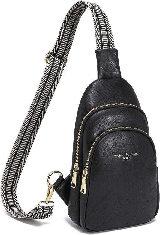 INICAT Crossbody Sling Bags Travel Cross Body Purses Faux Leather Fanny Packs Chest Bag for Women