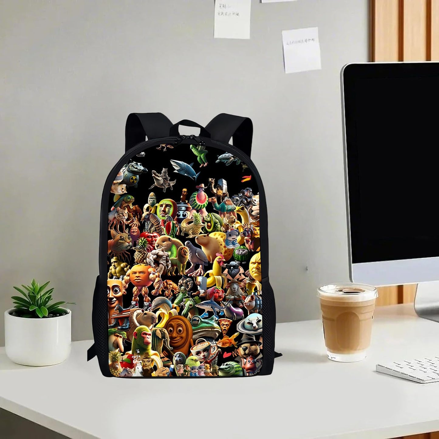  3PCS Italian Brainrot Casual Large Daypack Backpack,17in Shoulder Waterproof Lightweight Daypack Gifts (Color 5)