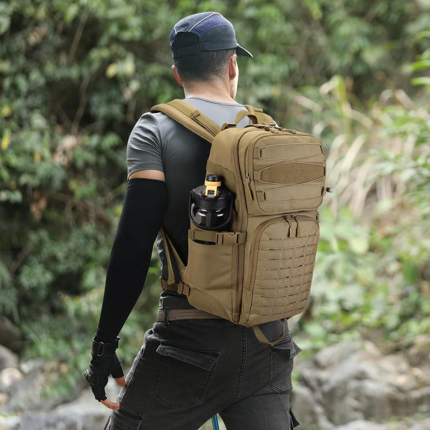 HUNTVP Tactical Backpack for Men 35L Military Backpack MOLLE 1000D Army Daypack 3 Day Bug Out Bag for Work Camping Hiking Outdoor, Brown