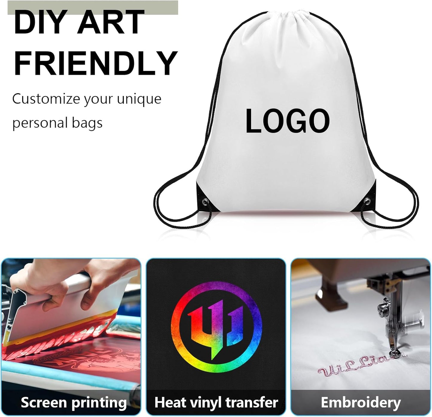 50Pcs Drawstring Backpack Bulk Cinch Bag, Drawstring Bags Polyester for Gym Sports Beach Party Trip (White)
