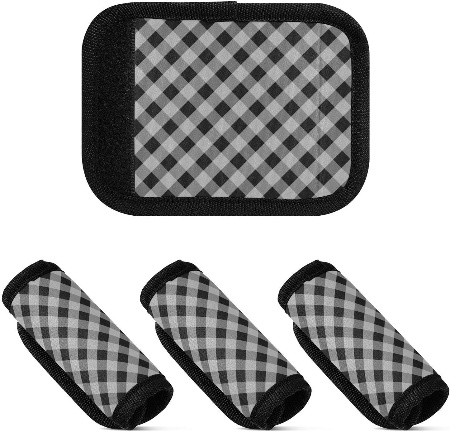 2 PC Luggage Handle Wrap Luggage Handle Covers Tags for Suitcase Bags Travel Luggage Handle Identifier Gripper Black and White Diagonal Plaid