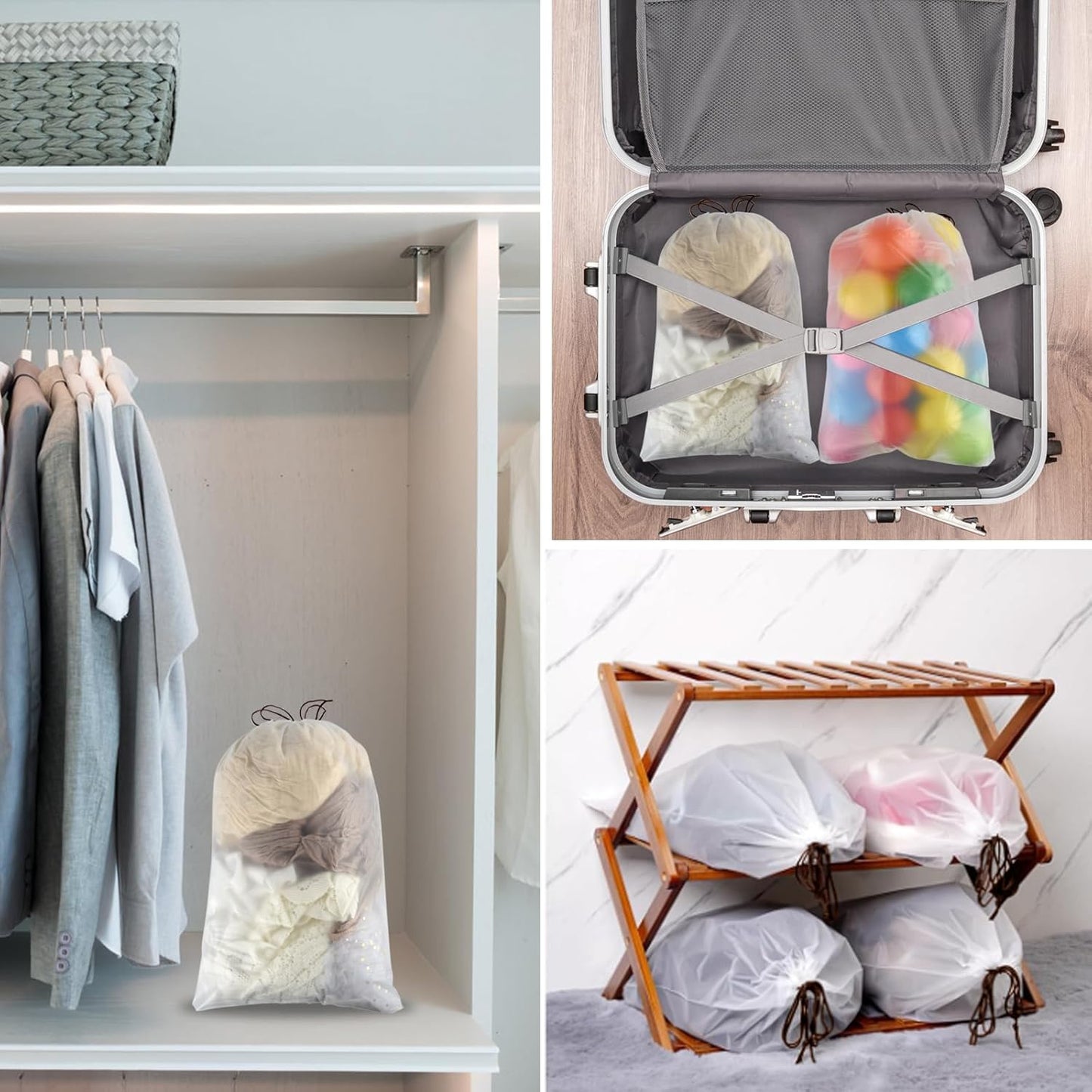 32 Pcs Shoe Bags for Travel, PLULON 15.7" x 11.8" Clear Drawstring Storage Bags Shoes Organizer for Packing Waterproof Dustproof Women Men Portable Travel Essentials