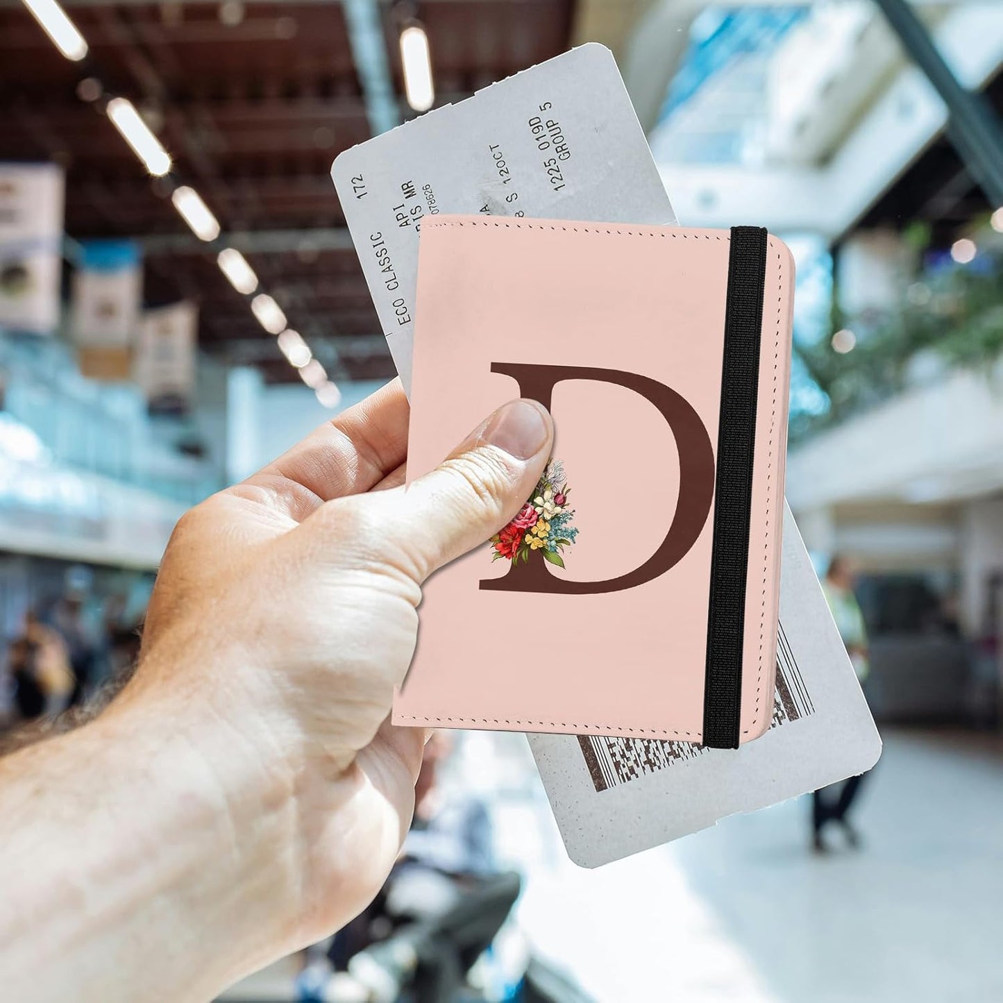 Cute Passport Holder and Holder Combo Passport Cover with Compatible Wallet Credit Card Protector RFID Blocking Women Men (Pink Initial Monogram-D)