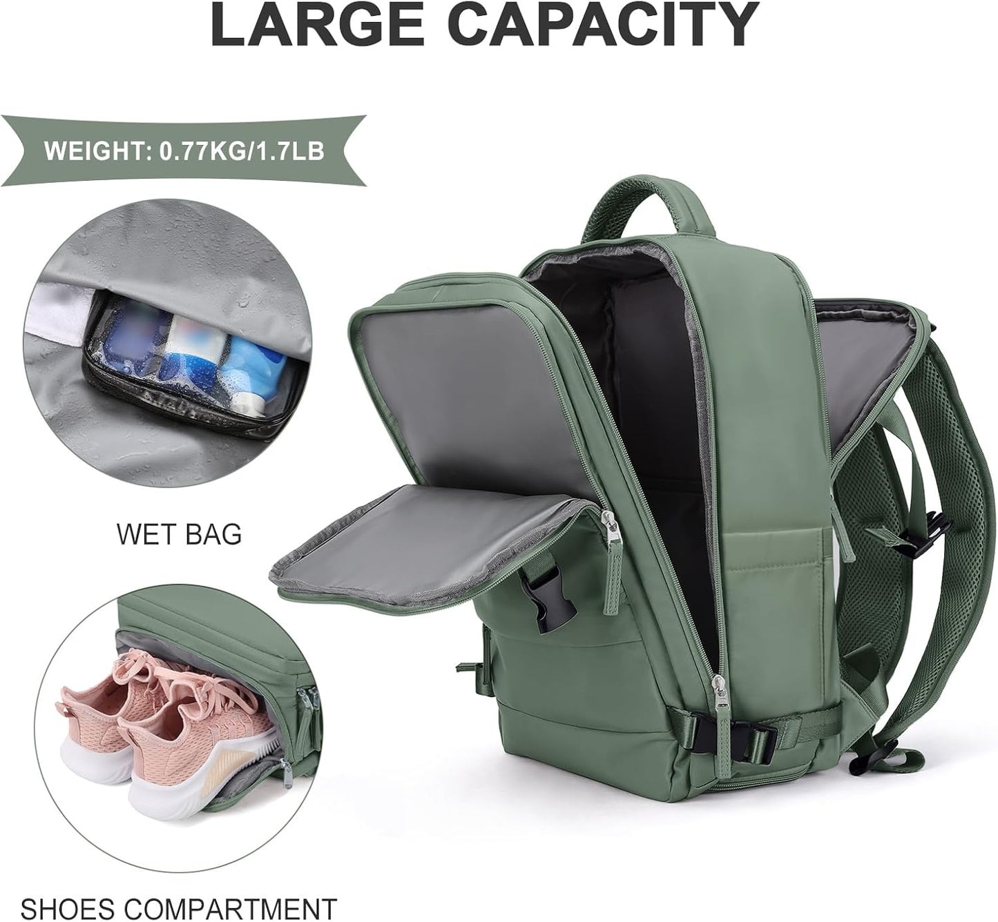 coowoz Travel Backpack For Women Men,Carry On Backpack,Hiking Backpack Waterproof Outdoor Sports Rucksack Casual Daypack Travel Essentials(Olive Green)