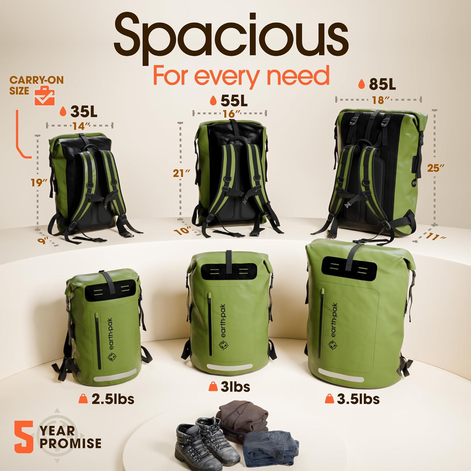 Earth Pak Waterproof Backpack - Heavy Duty Hiking Backpack - Roll-Top Closure Bag - Cushioned Dry