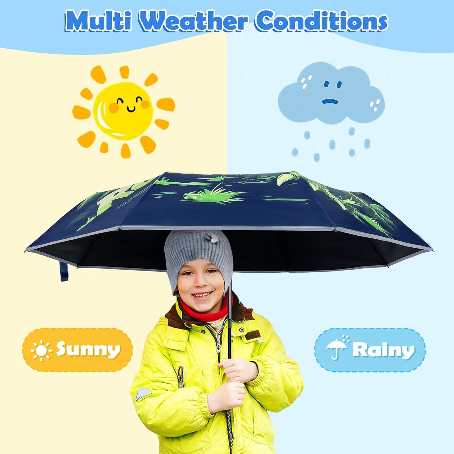 Kids Folding Umbrella Toddler Umbrella with UV Protection Portable Auto Open/Close Anti-rebound Safe Design Windproof, Compact, Lightweight Cute Umbrella for Girls & Boy