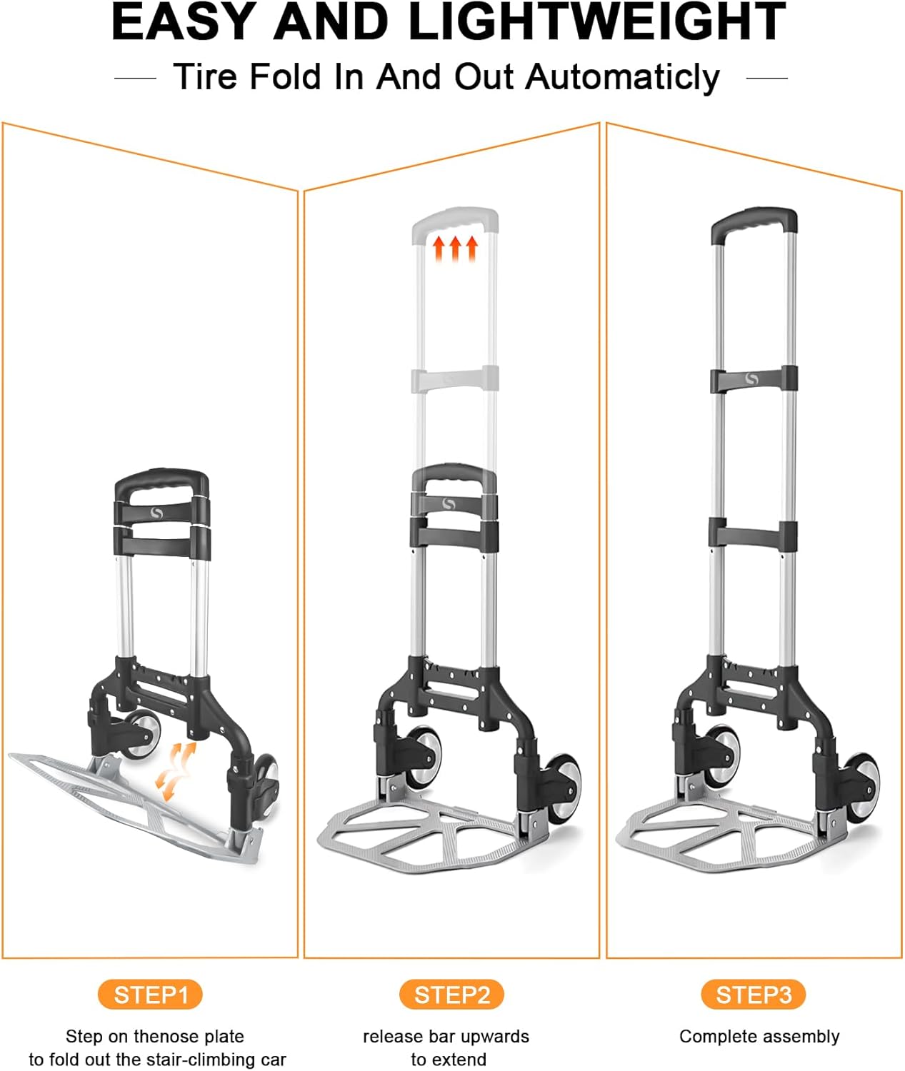 Folding Hand Truck, Dolly Cart with Wheels Foldable, Lightweight Aluminum Luggage Cart Portable Collapsible Trolly for Utility Cart, Hand Trucks for Moving Travel Shopping Airport Office
