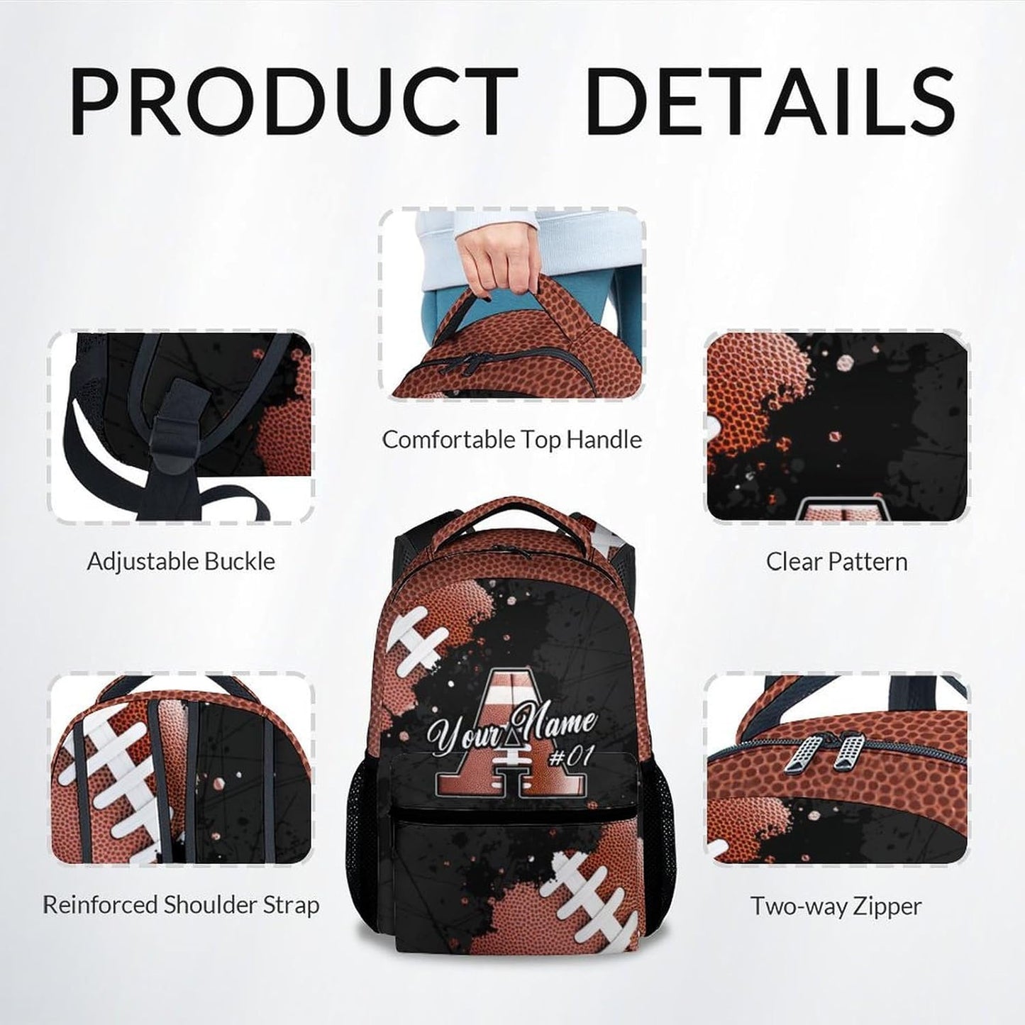 COZYAURA Boys Backpack - Personalized Football Backpacks for Kids - Custom Initial Monogram Bookbag - 17 Inch Sports Theme School Bag for Primary, Middle School