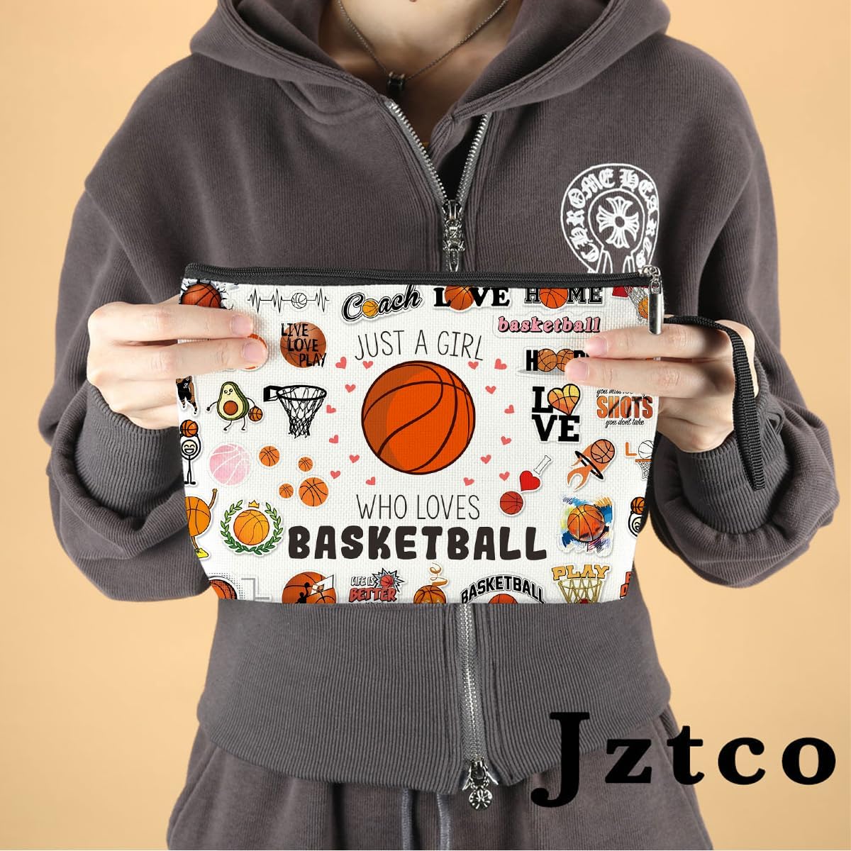 Jztco Basketball Gifts Basketball Accessories Basketball Cosmetic Bag Toiletry Bag Birthday Graduation Funny Makeup Bag Basketball Player Gifts for Women Teens Girls Girlfriend Basketball Lover Fan