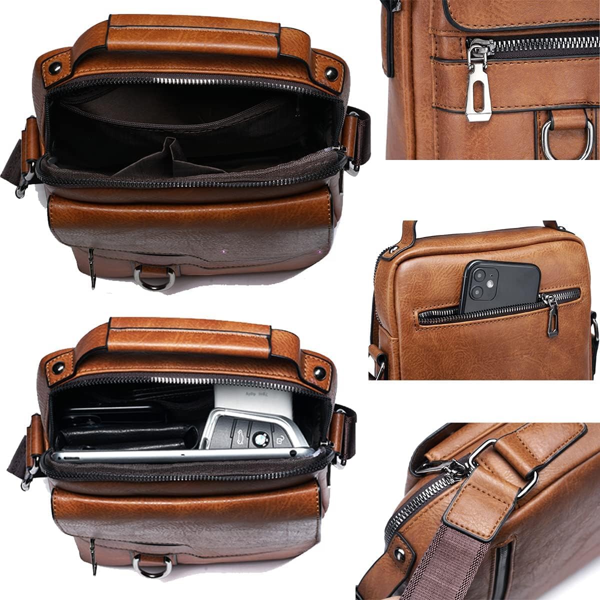 Vintage Genuine Leather Crossbody Bag for Men – Small Shoulder Satchel Handbag for Daily Use