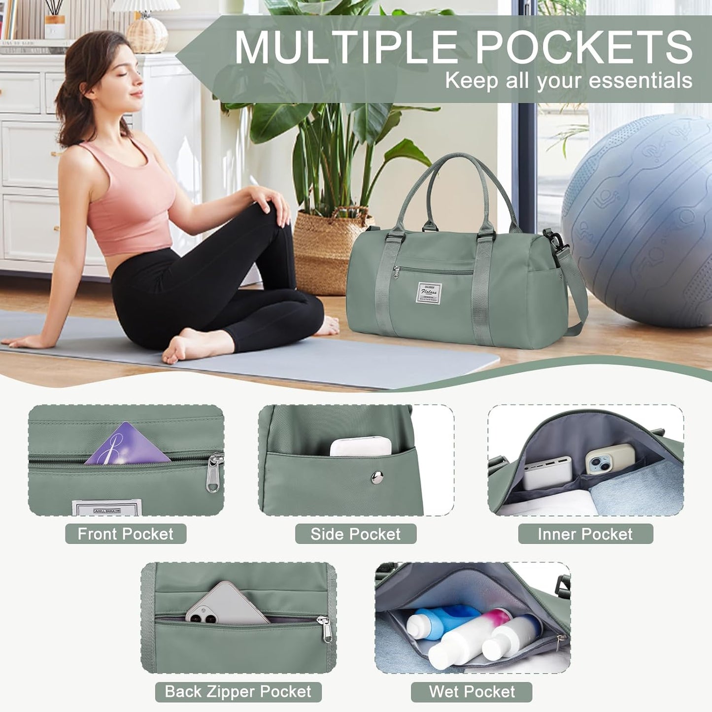 Gym Bagsfor Women with Shoes Compartment,Small Duffel BagsSport Bags with Toiletry Bags Overnight