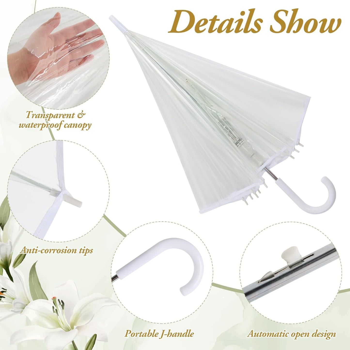 Aodaer 15 Pcs Clear Wedding Umbrellas Bulk, 36 Inch Transparent Bubble Umbrella with Storage Box Large Dome Windproof Stick Umbrellas for Rain Wedding Bridal Party Supplies Photography Props
