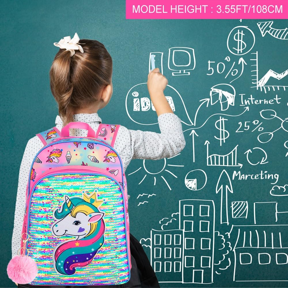 3PCS Kids Backpacks for Girls, 16" Little Kid Preschool School Bookbag and Lunch Box - Unicorn/Mermaid/Flamingo