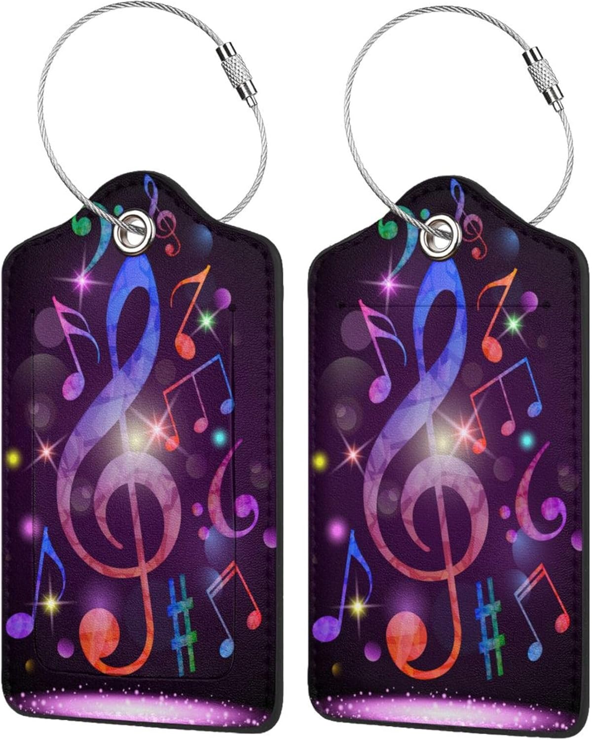 2 Pack Luggage Tags Travel Sound of Music PU Cute Leather Luggage Tag Name ID Labels with Privacy Cover Suitcases Women Men Girls Boys Fun Laggage Tags Present Box/Gift (Music)