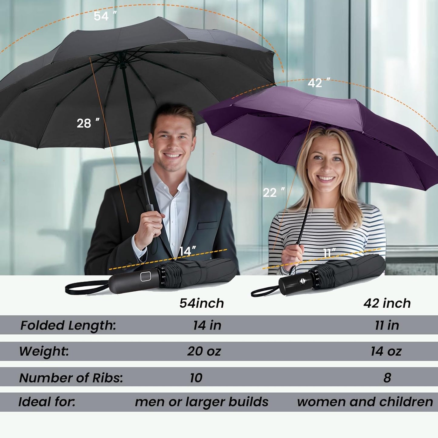 SIEPASA Windproof Travel Compact Umbrella-Automatic Umbrellas for Rain-Compact Folding Umbrella, Travel Umbrella Compact, Portable Windproof Umbrellas for Men Women Teenage.(Purple, 54 Inch)