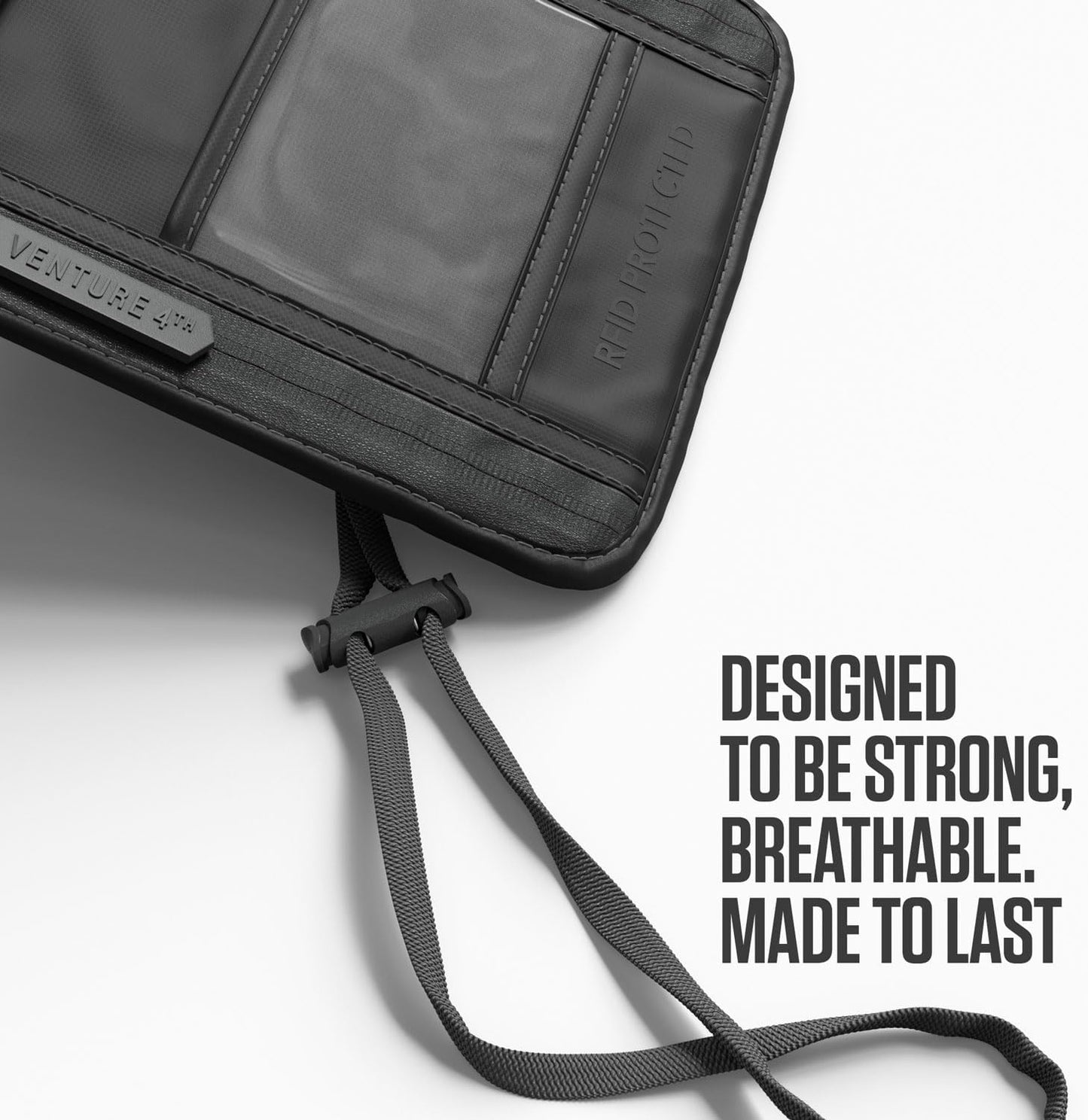 VENTURE 4TH Neck Wallet, RFID Blocking Passport Holder for Travel – Hidden Neck Pouch with 5 Compartments, Slim Lightweight Organizer with Adjustable Strap for Cash, Cards & Passport (Sleek Gray)