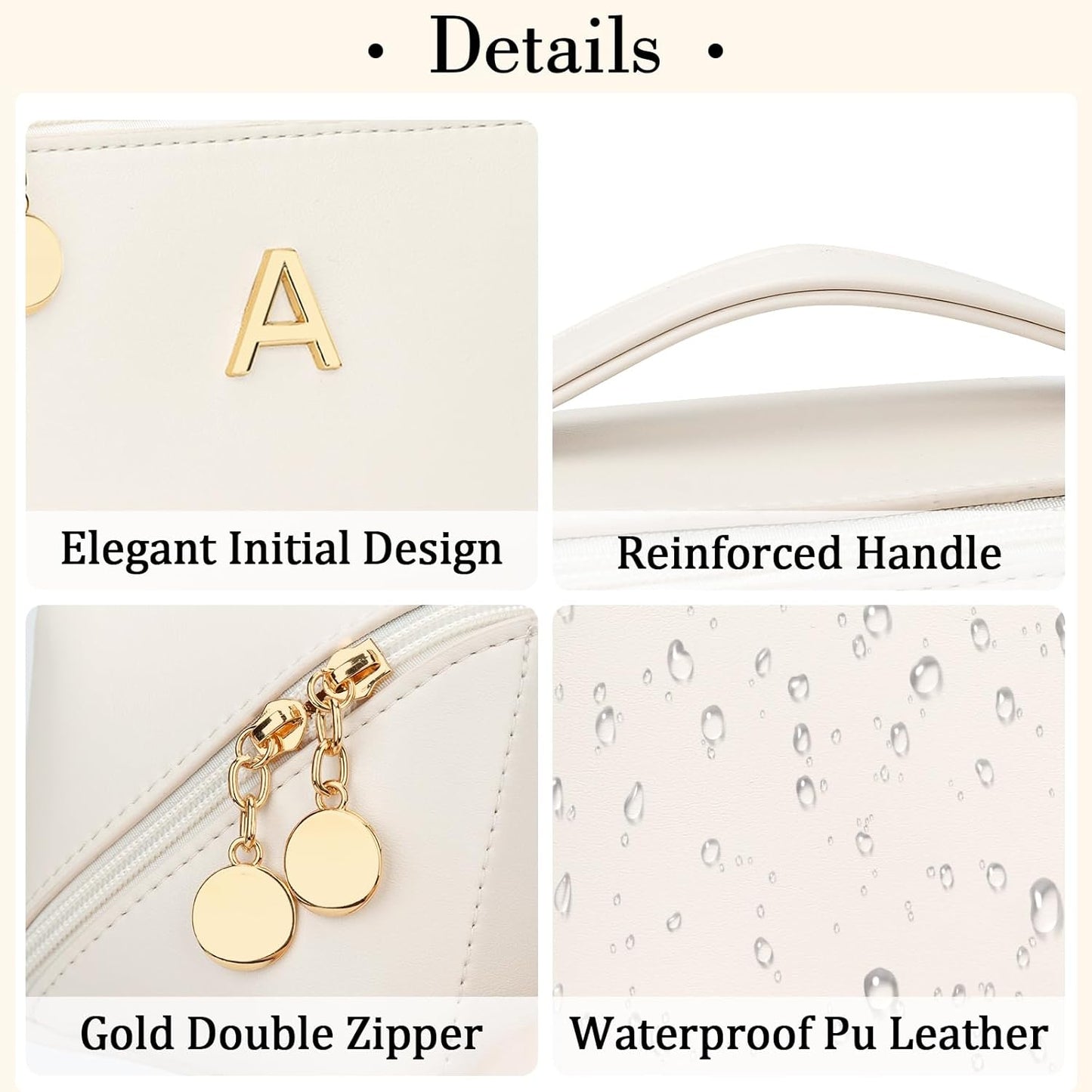 Birthday Gifts for Women Teen Girl, Personalized Initial Makeup Organizer Bag Set, Open Flat Travel Cosmetic Bag With Clear Divider and Handle(Beige,A)
