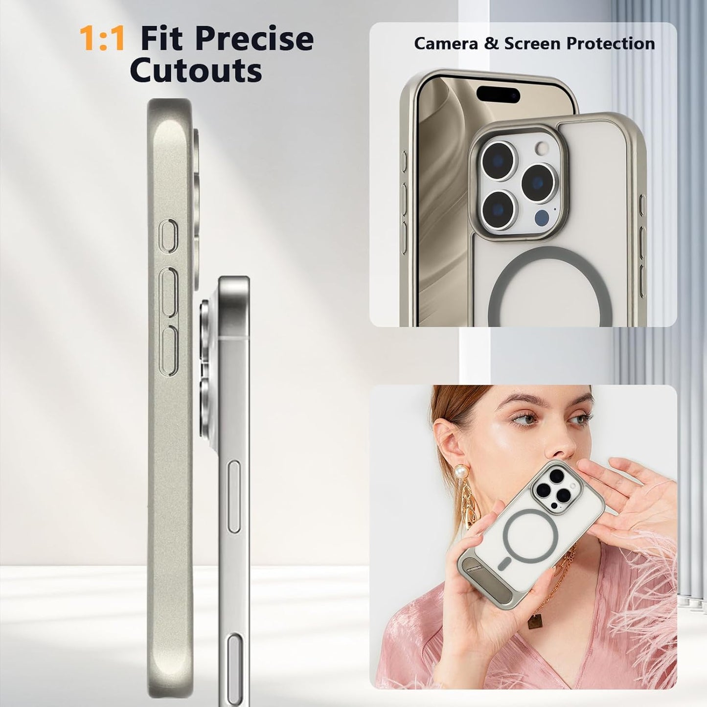 Tikoo Strong Magnetic for iPhone 16 Pro Case with Magsafe and Built-in Invisible Kickstand Slim Translucent Matte Military Grade Protective Phone Case for iPhone 16 Pro 6.3”