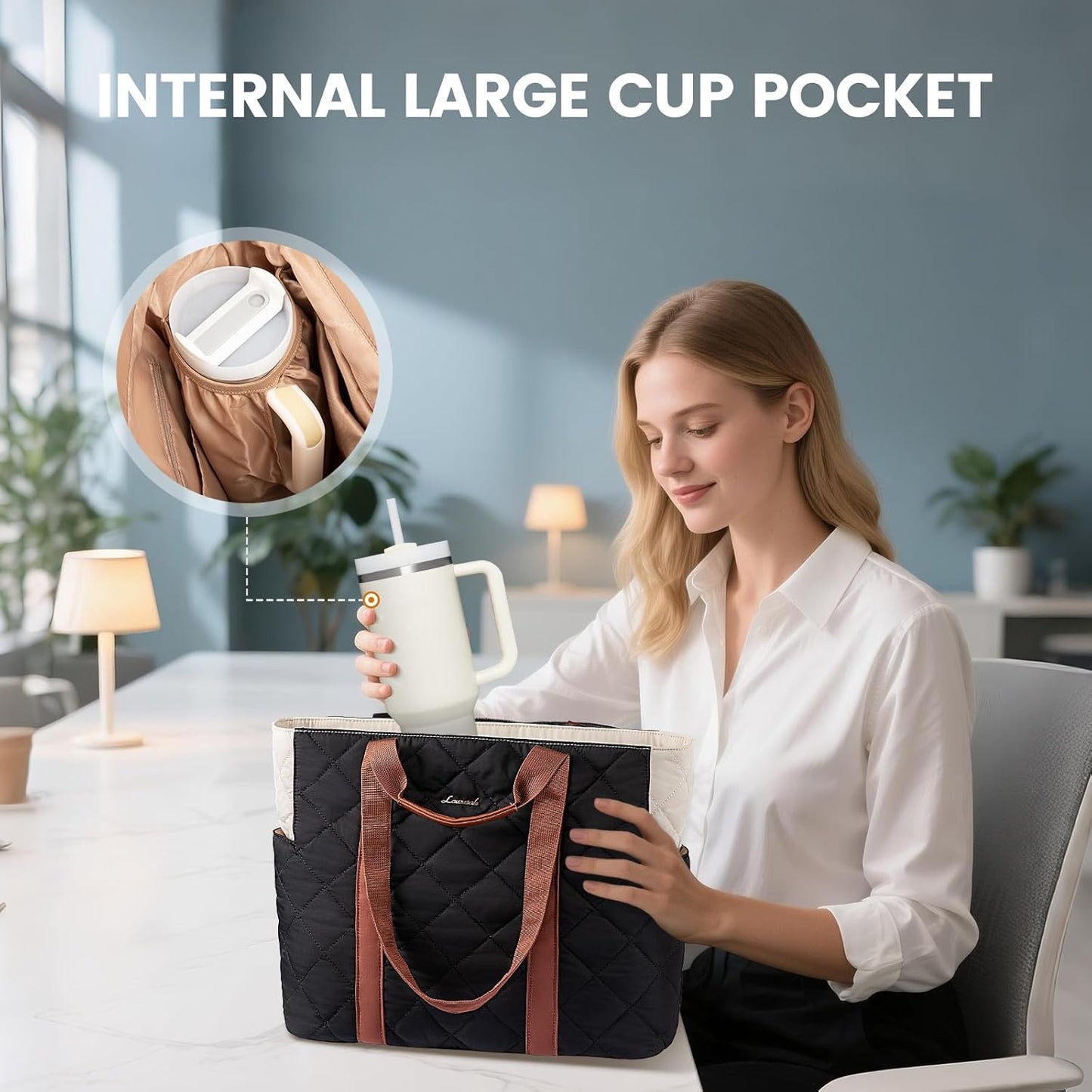 LOVEVOOK Laptop Tote Bag for Women,Quilted Puffer Laptop Bag Purse Computer Travel Work Tote Bags for Women with Zipper