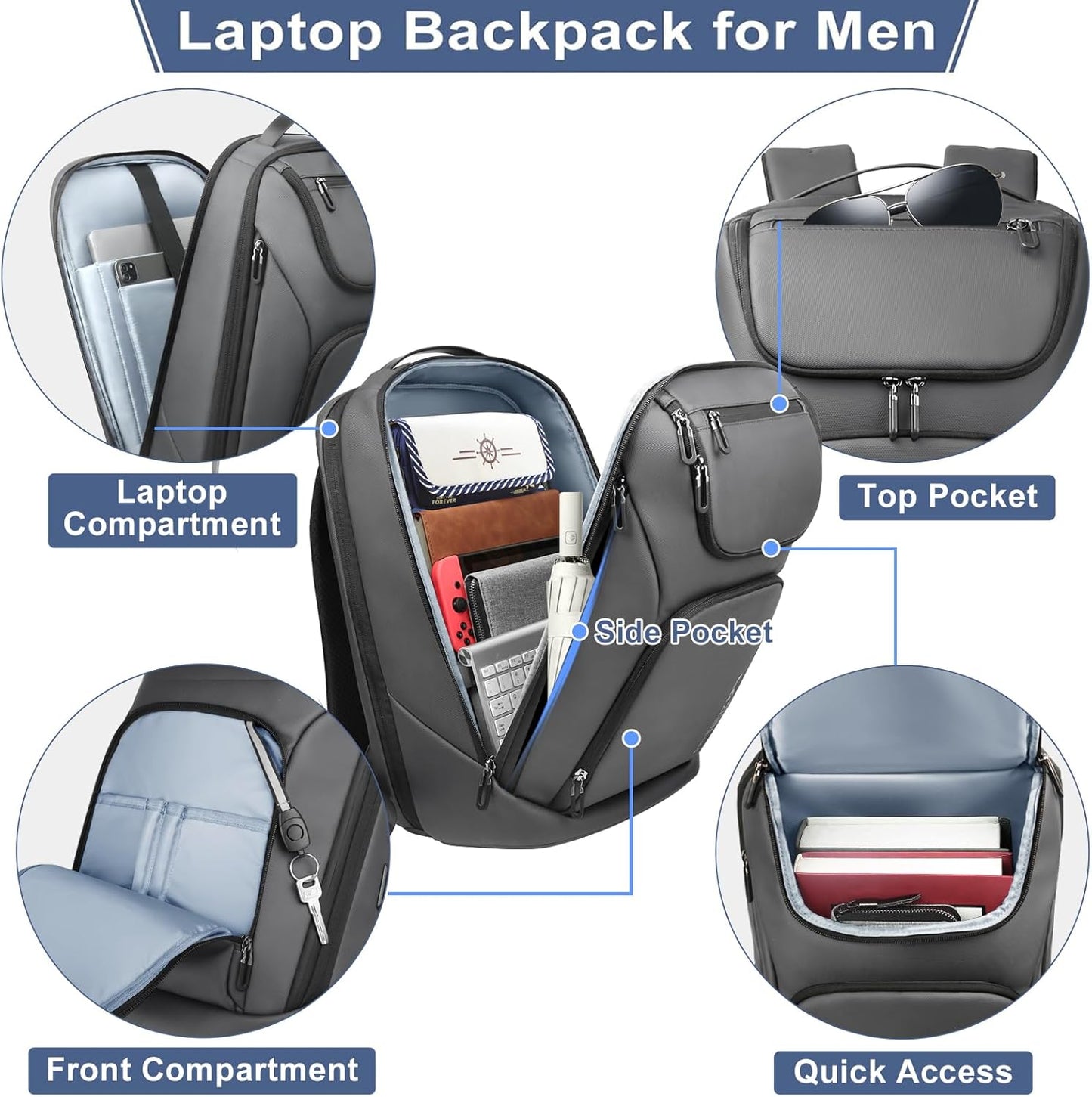 hk Business Smart Backpack for Men Anti-Theft for 17.3 Inch Laptop with USB Charging Port