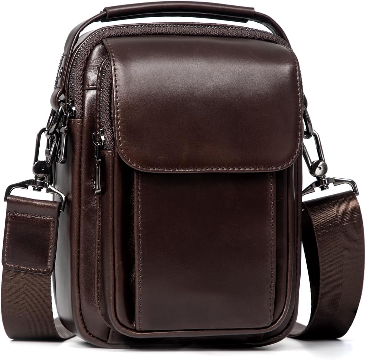 Augus Leather Small Messenger Bag For Men Crossbody Handbag Shoulder Sling Travel Bags for Men Purse Daypack Magnetic Buckle