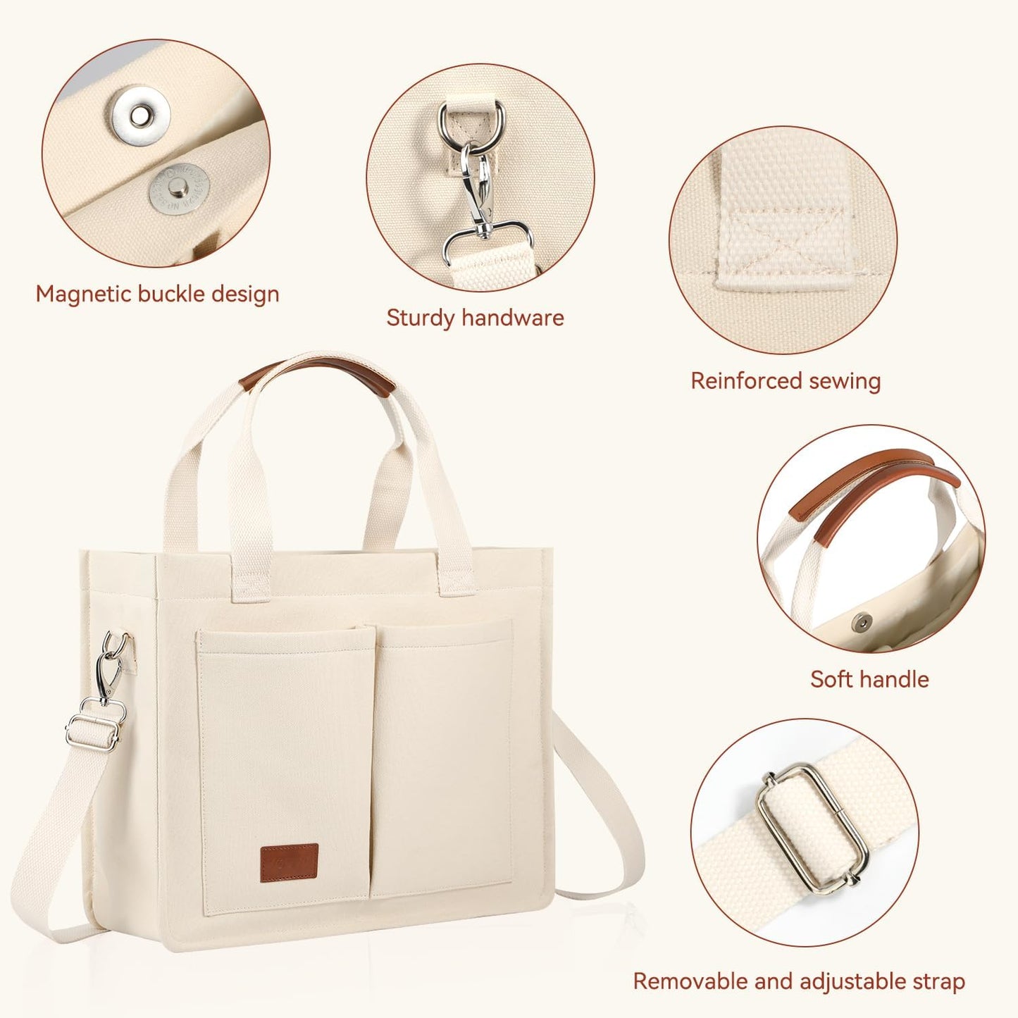 Voova Large Canvas Tote Bag for Women, Womens Laptop Work Bags Crossbody Purse Handbag Shoulder Travel Messenger Totes
