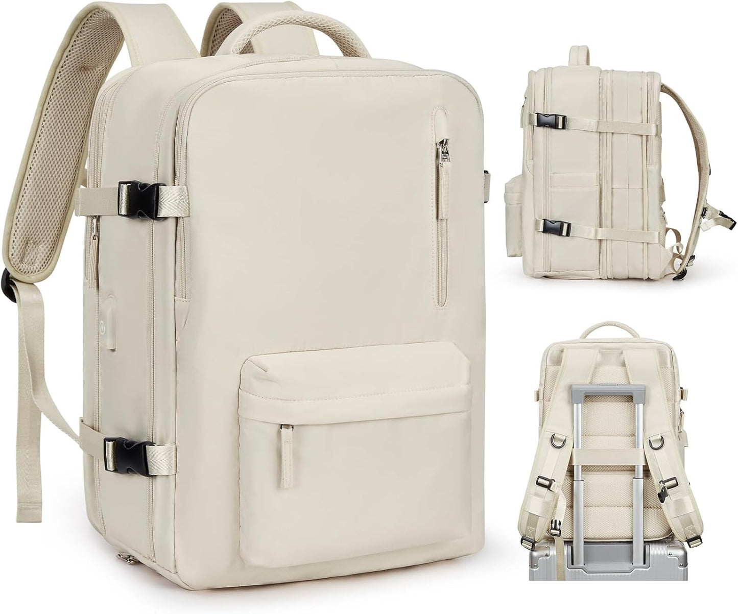 VGCUB Large Travel Backpack Bag for Women Men,Carry on Backpack,17 Inch Laptop Business Work Waterproof Backpack with Laptop Compartment,Person Item Flight Approved,Mochila de Viaje,Beige Expandable