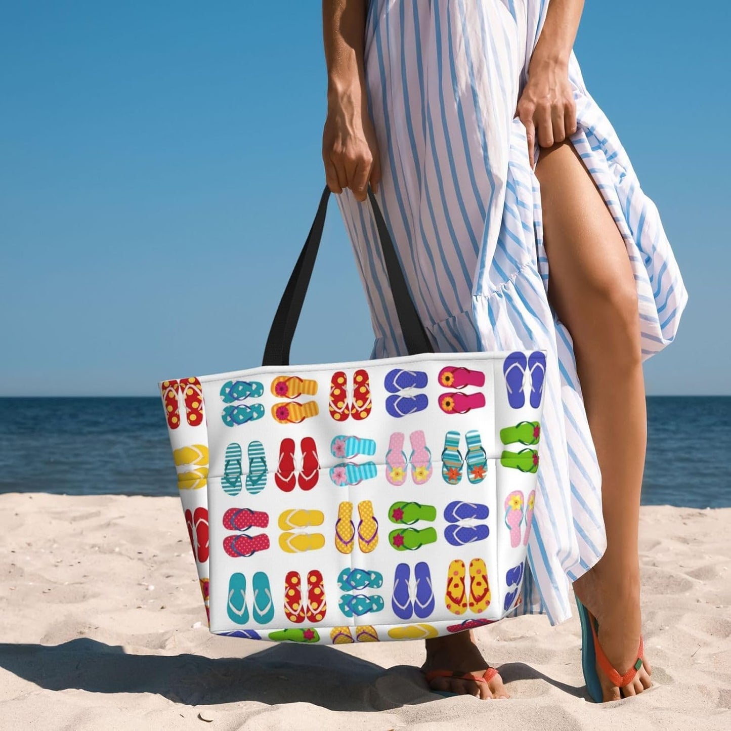 Large Travel Beach Tote Bag with Zipper Pockets Portable Lightweight Gym Bag Picnic Outdoor