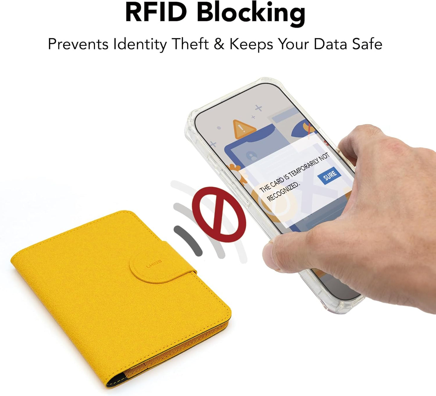 LHiDS Leatherette Passport Holder with RFID Protection, Premium PU Leather, Snap Button Closure, Travel Passport Wallet Cover for Passport, Boarding Passes, Business Cards, Cash (Yellow)