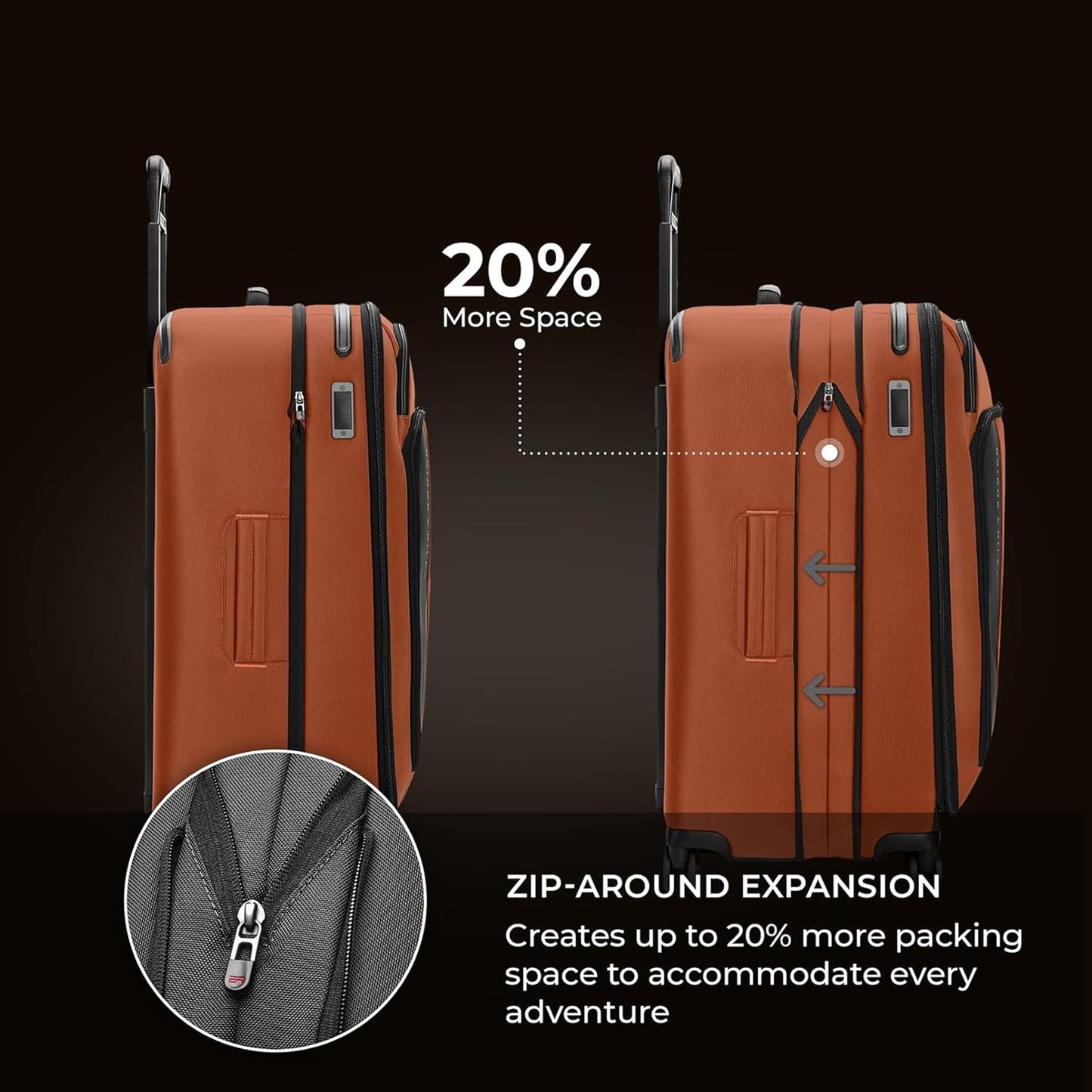 Briggs & Riley 29" Large Expandable Spinner - Checked Luggage for Travel, Suitcases with Wheels, Softside Rolling Bag for Men & Women - ZDX Collection, Canyon