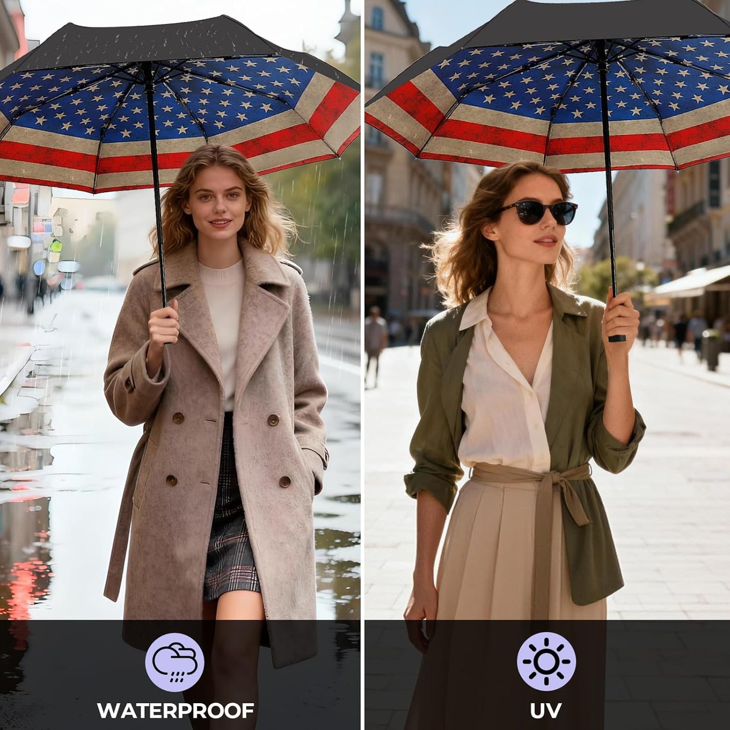 LLanxiry Compact Travel Umbrella, Mini Windproof Umbrellas for Rain & Sun, Small Lightweight Outdoor UV Umbrella, Portable Folding Umbrellas for Travel
