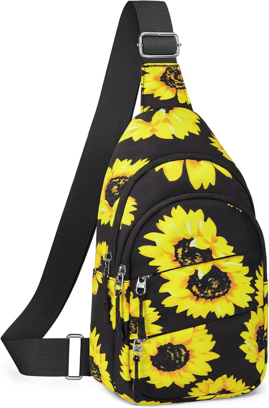 Crossbody Bags for Women, Sling Bag for Men, Small Hiking Backpack Anti Theft Lightweight for Outdoors Travel （M, Sun Flower）
