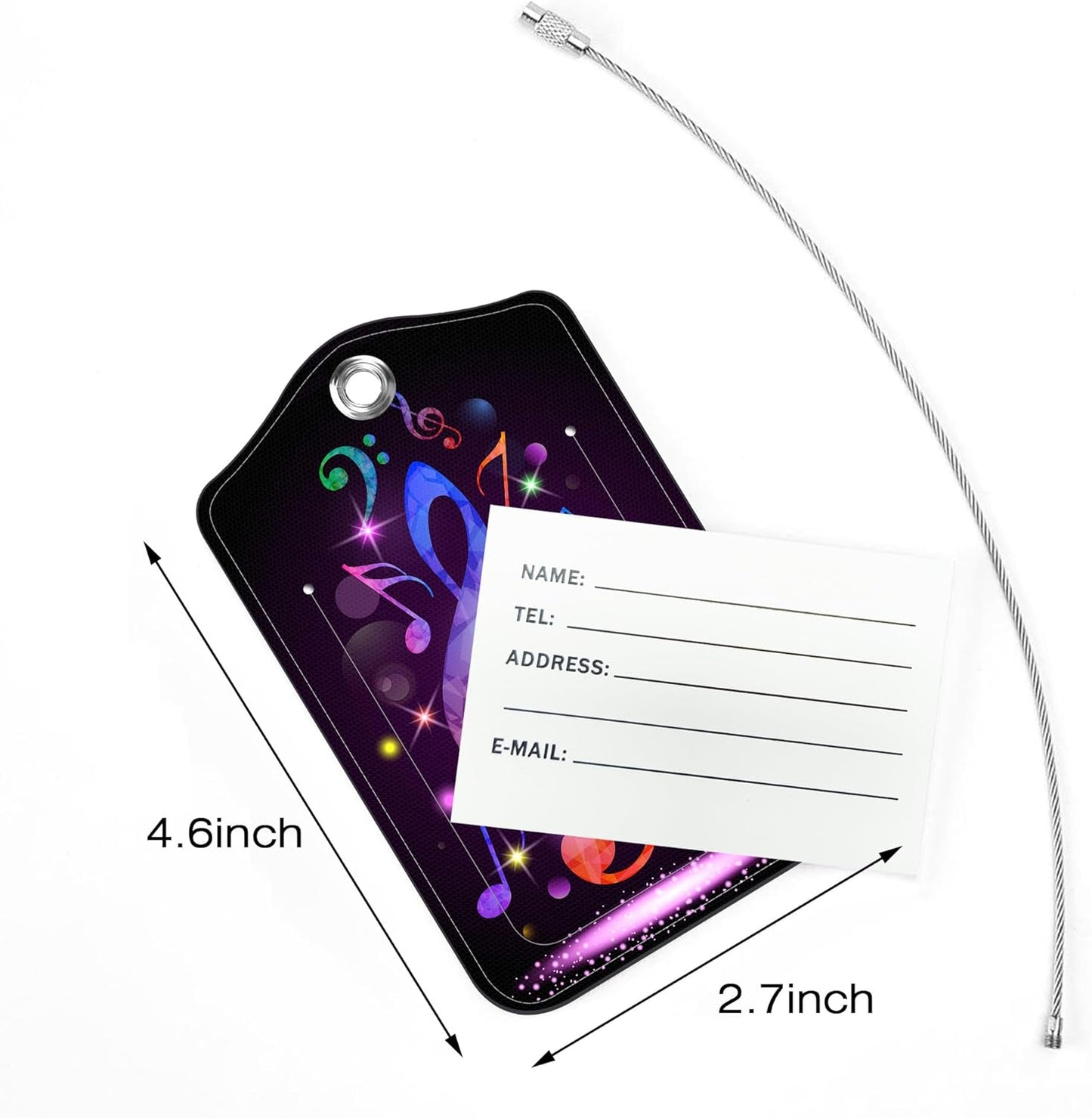 2 Pack Luggage Tags for Suitcase,Colorful Music PU Leather Idea Baggage Tag with Name Labels Privacy Cover Metal Ring Men and Women Travel Cruise Labels