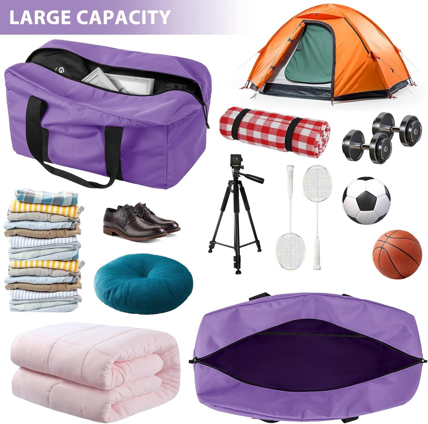 Large Travel Duffle Bag, 80L Gear Bag for Men and Women, Storage Bag Ideal for Overnight Camping and Weekend Getaways