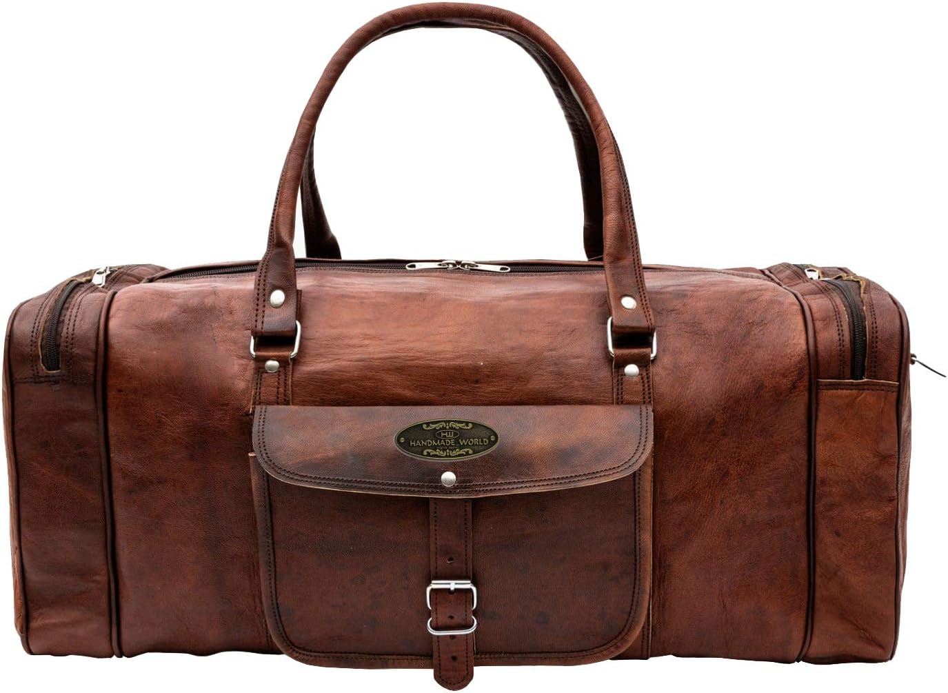 24 Inch Leather Duffle Bags for Men | Vintage Leather Travel Bags for Men and Women | Best Mens Genuine Brown Leather Luggage Weekender Overnight Duffel Carry On Full Grain Gym Sports Bag