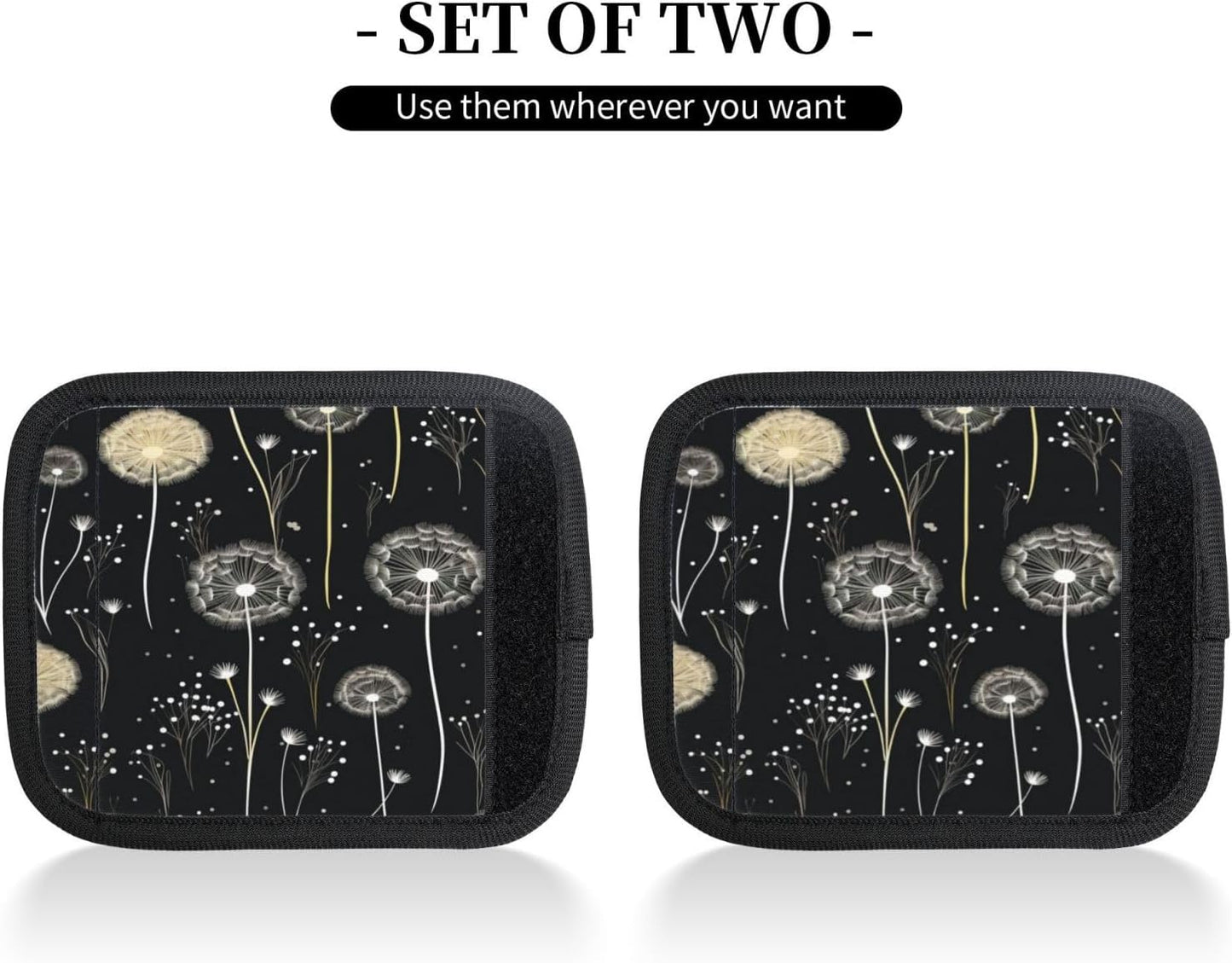 Luggage Handle Wraps Dandelion Flowers Pattern Black Luggage Identifiers Soft Neoprene Luggage Handle Wraps For Suitcase Trolley Handle Grip Cover 2 Pack Luggage Tags