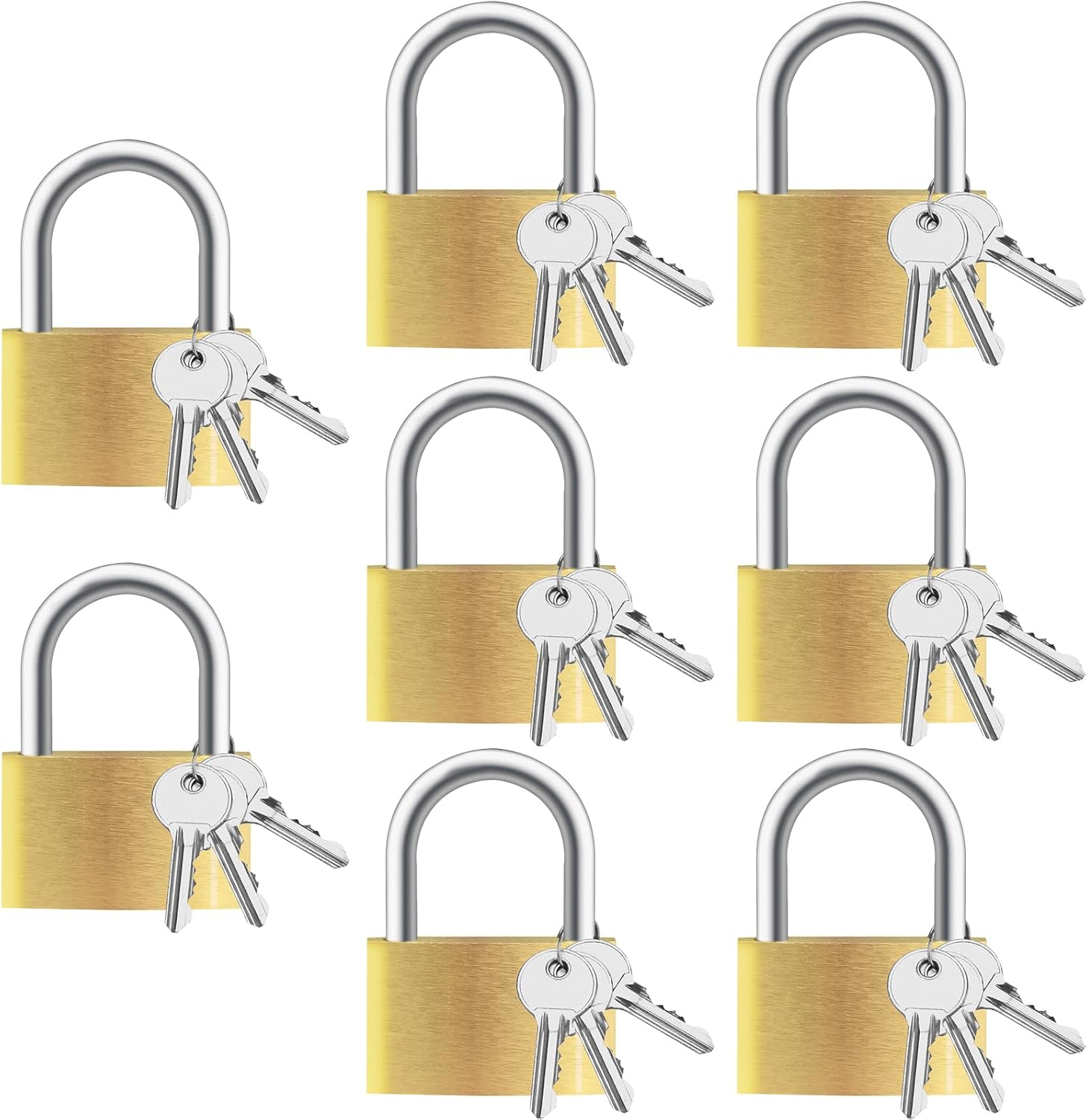 8pcs Solid Brass Padlock with Key, Small Pad Lock with Key, Padlocks with 24 Same Keys, Storage
