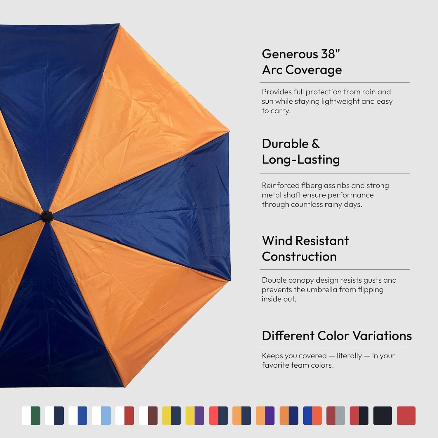 Topsy Turvy Compact Umbrella for Sports Games, Travel, Rain, UV Protection, & Everyday Use, Team