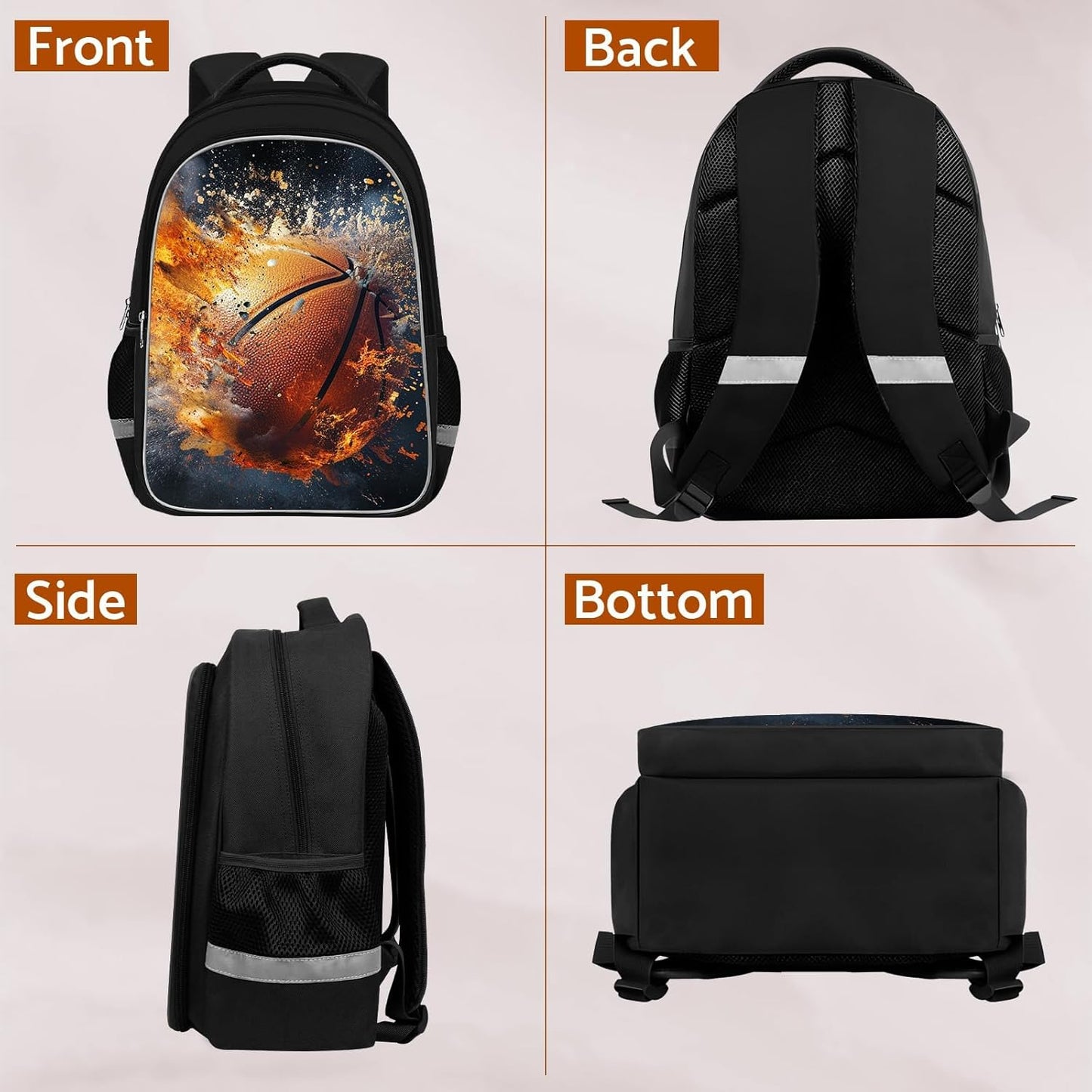 School Backpack for Boys - Basketball Boys Backpack for Kids Children Elementary Middle School - 17 Inch Sport Bookbag Travel Back Pack for Ages 6-14