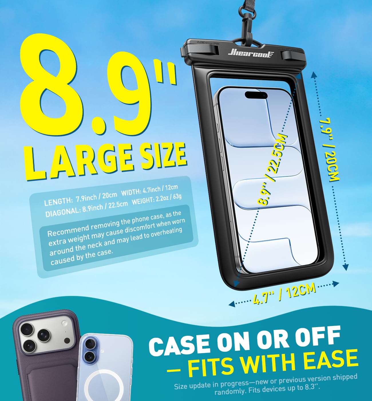 Hiearcool Waterproof Phone Pouch, IPX8 Waterproof Phone Case for iPhone 17/16/15/14 Pro Max, Cell
