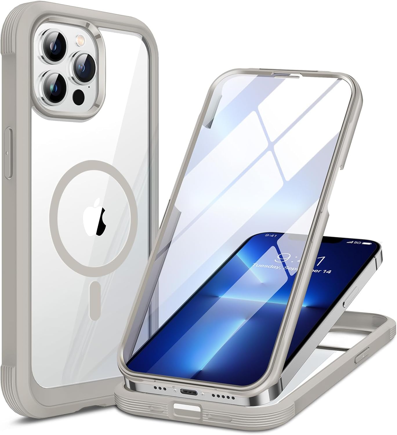 Miracase for iPhone 13 Pro Case 6.1",with MagSafe,Built in Screen Protector,Full-Body Protection(Titanium)
