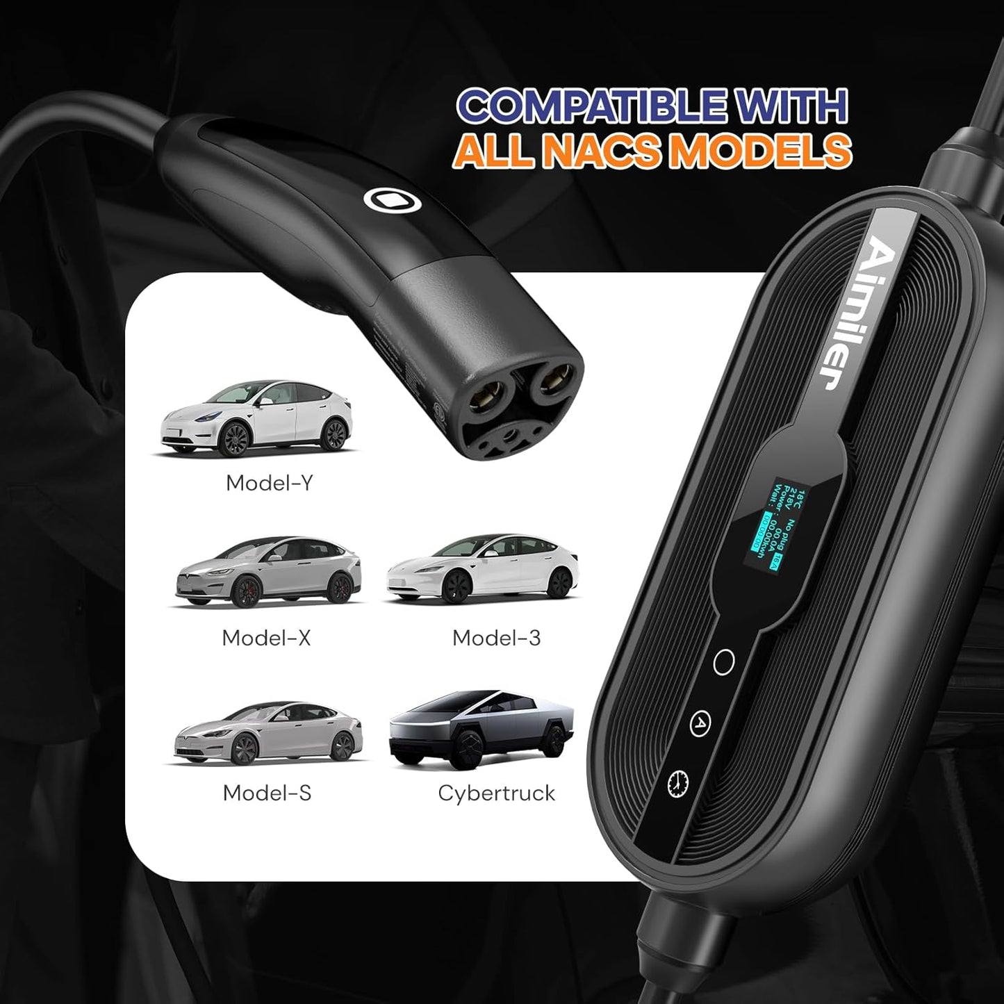 Level 2 Tesla Charger(Wireless WiFi APP), 240V, 32 Amp, NEMA 14-50 Plug, 25ft Cord - Portable/Home NACS Connector Electric Car(EV) Charger for Tesla - Compatible with Tesla Model X/Y/3/S