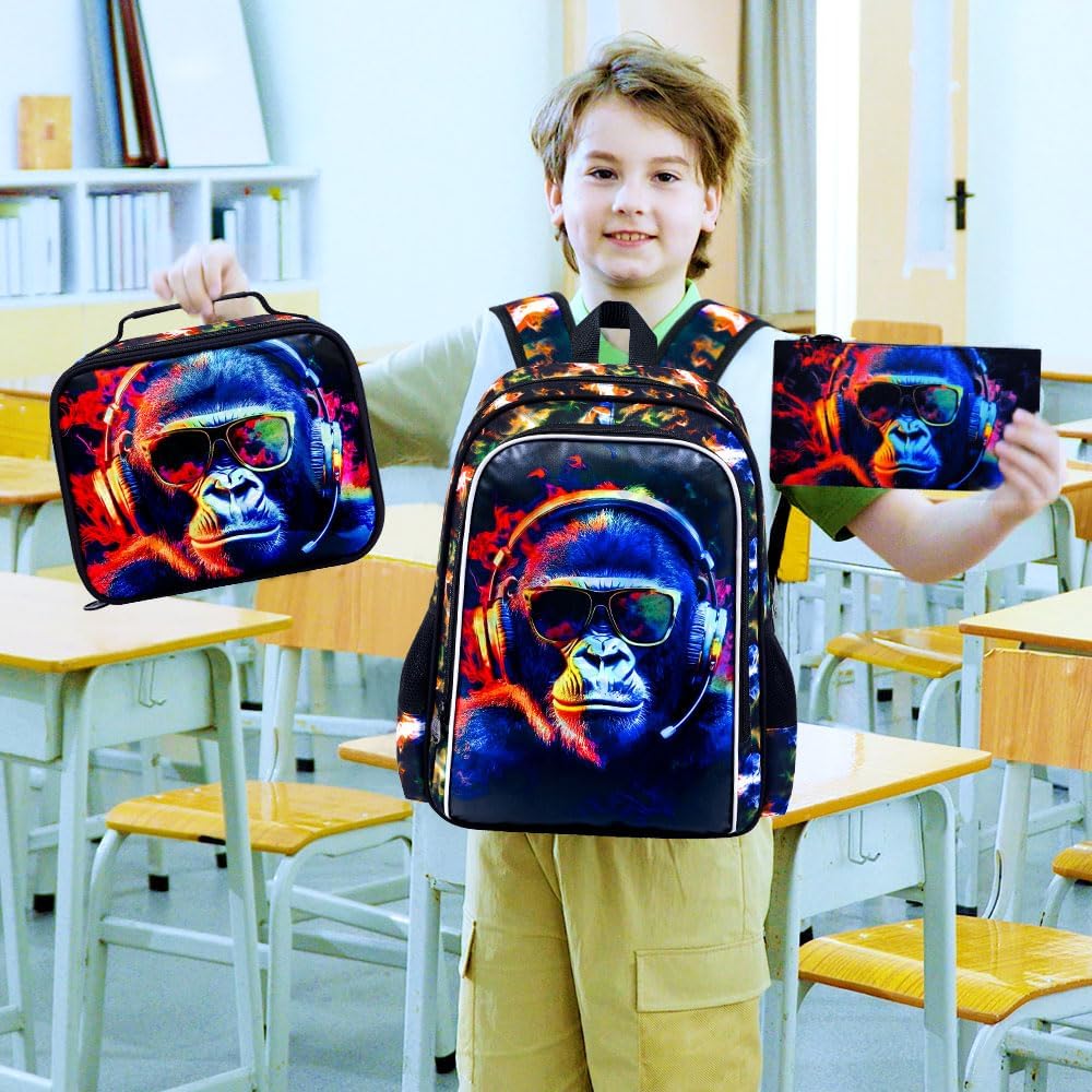 3Pcs Backpack for Boys, 17" Kids Bookbag with Lunch Box, School Backpacks for Elementary Preschool Kindergarten
