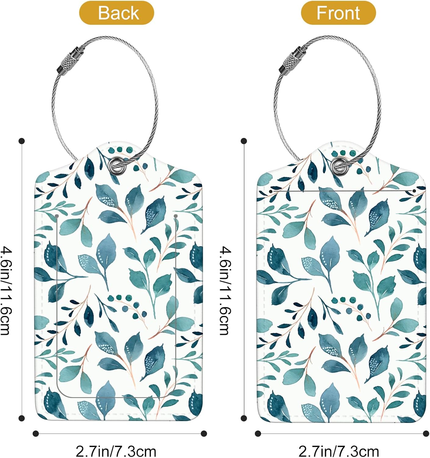 2Pack Luggage Tags for Suitcases, Cute Unique Pu Leather Cruise Luggage Tag with Privacy Cover ID Label Address Card and Metal Ring Suitable for Women Men Kids Travel Bag Green Leaf