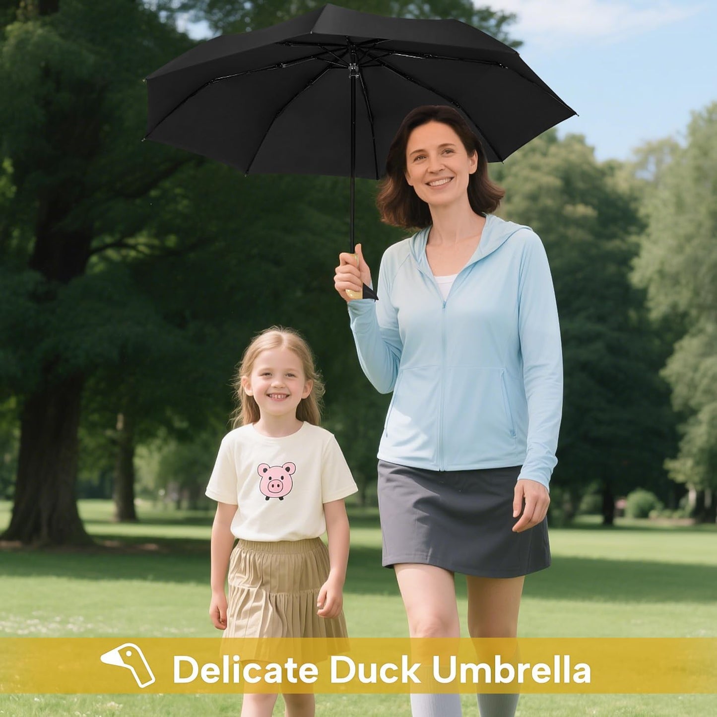 LEAGERA Compact Small Umbrellas for Rain&Sun, Cute Design Duck Head Umbrella for Girls Gifts, 8 Ribs Folding Umbrella with Wooden Handle