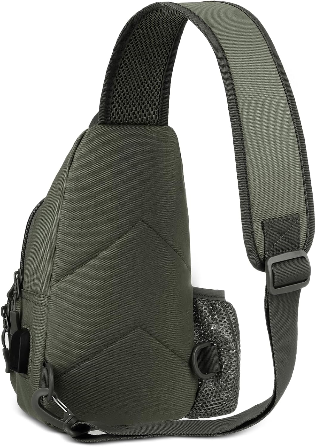 ZHIERNA Tactical Sling Crossbody Backpack with Water Bottle Holder, MOLLE EDC Shoulder Sling Chest Bags with USB Charging Port for Travel Walk(Grey Green)