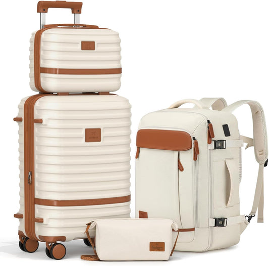 Joyway Expandable Carry on Luggage Sets Airline Approved, Lightweight Hard Shell 20 Inch Carry-on Suitcase with Spinner Wheels, White