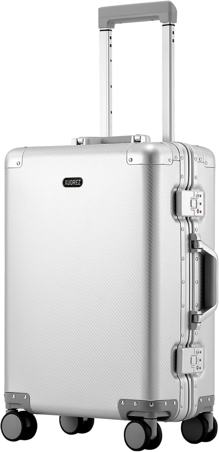 YYW Aluminum Carry-On Luggage Airline Approved Lightweight Suitcase with TSA Lock and Silent Wheels, Hardshell Spinner Business Travel (silver, 20in)