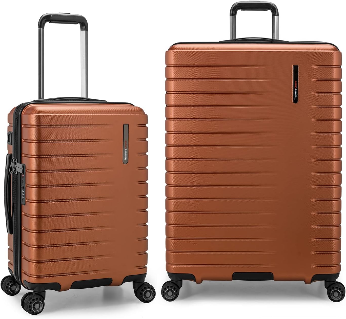Traveler's Choice Archer Polycarbonate Hardside Spinner Luggage Set, Tie Down Straps, Orange, 2-Piece