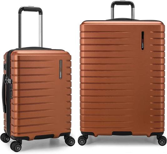 Traveler's Choice Archer Polycarbonate Hardside Spinner Luggage Set, Tie Down Straps, Orange, 2-Piece